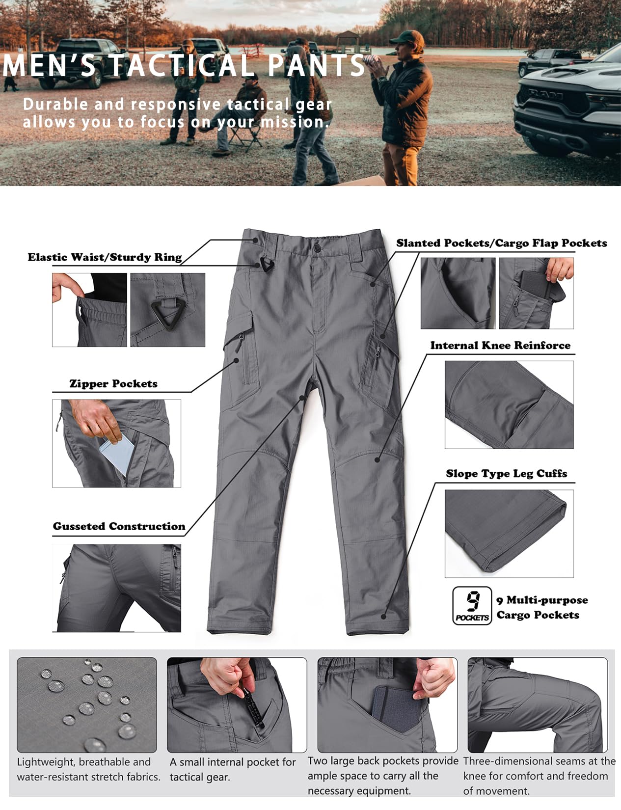 Men's Tactical Pants Water Resistant