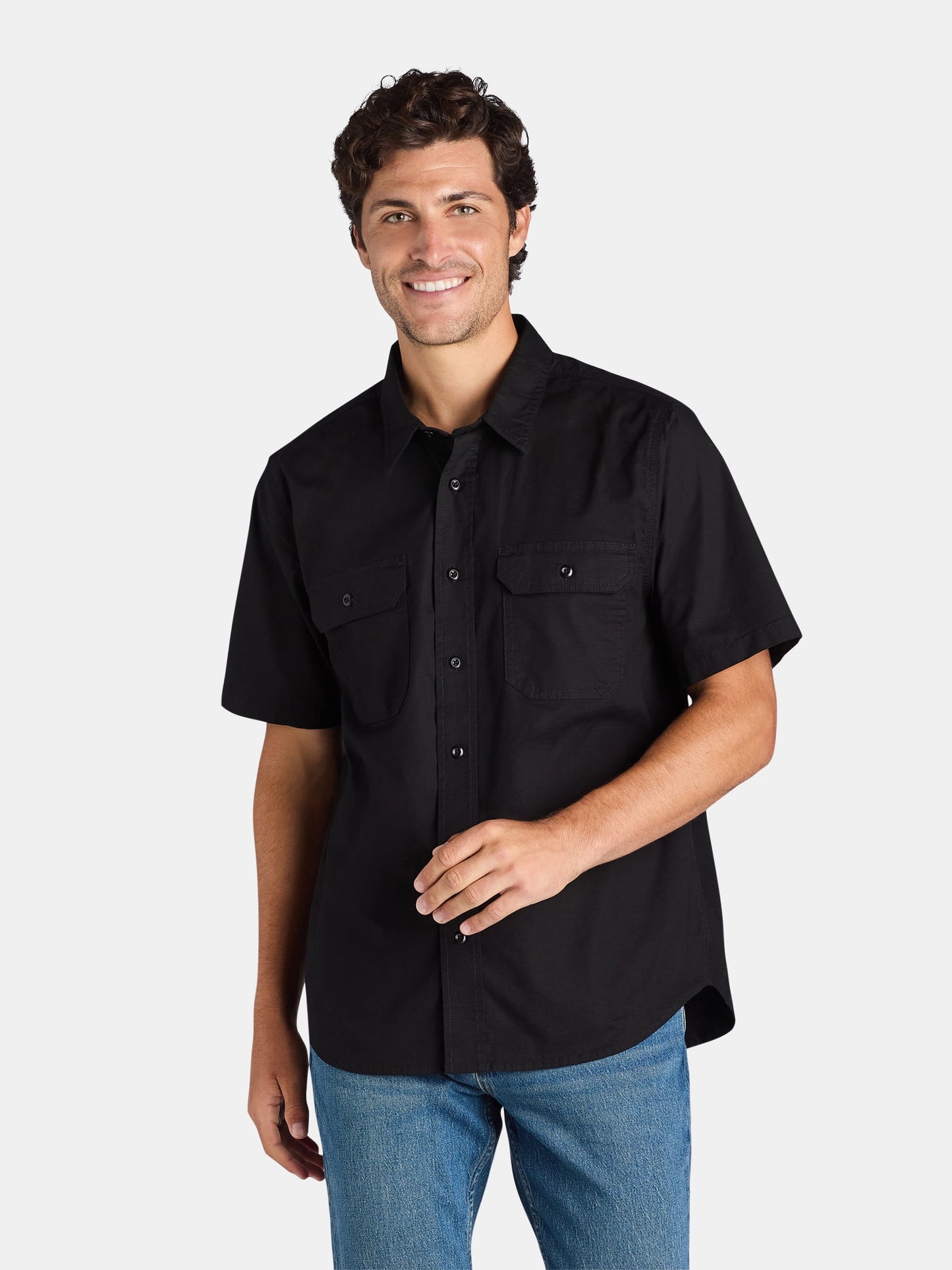 Men's Button Up Short-sleeve Work Shirt, Sizes S-5XL