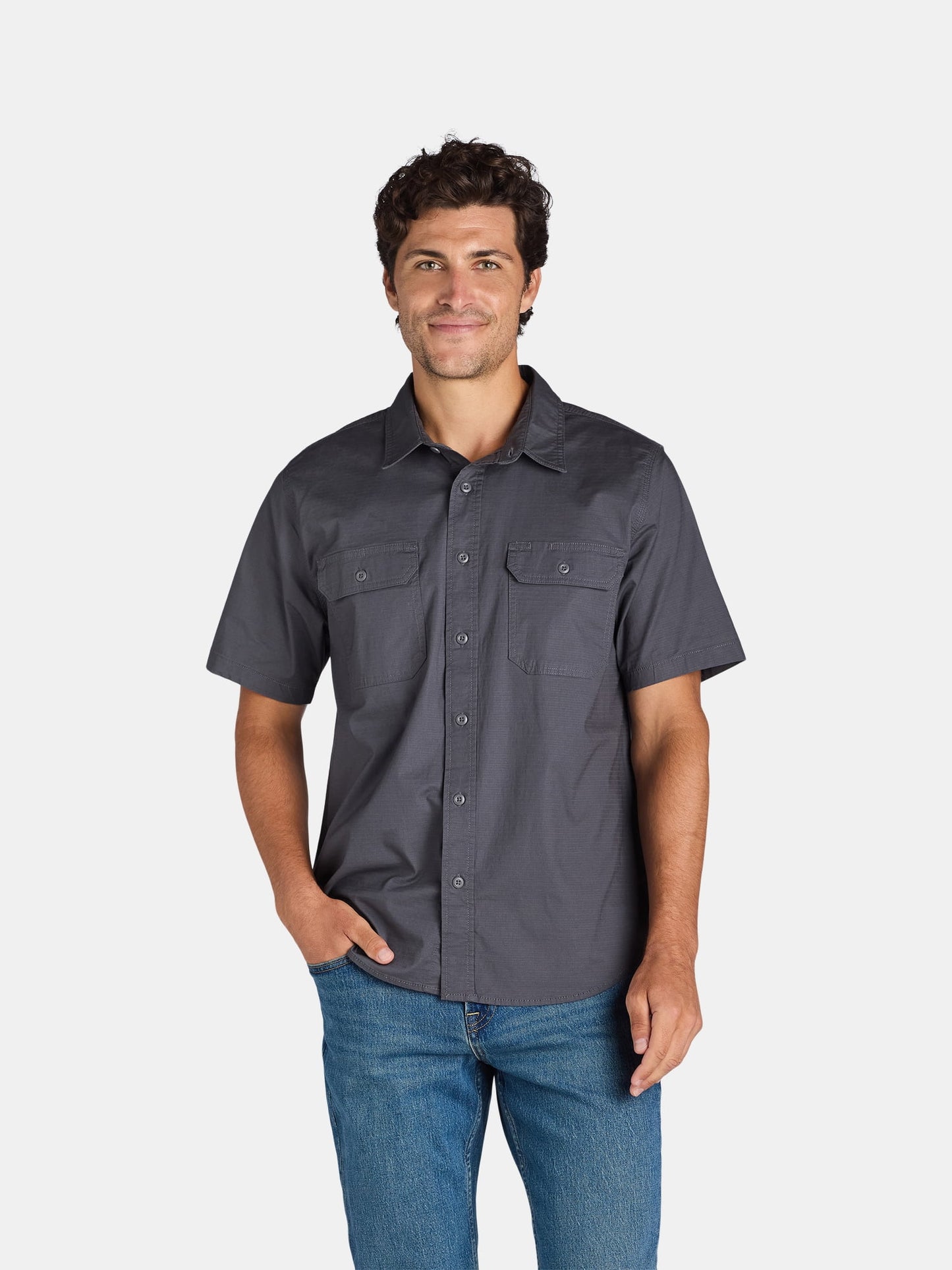 Men's Button Up Short-sleeve Work Shirt, Sizes S-5XL