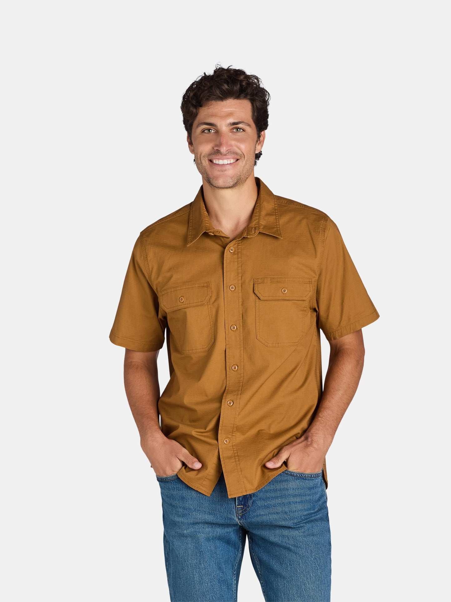 Men's Button Up Short-sleeve Work Shirt, Sizes S-5XL