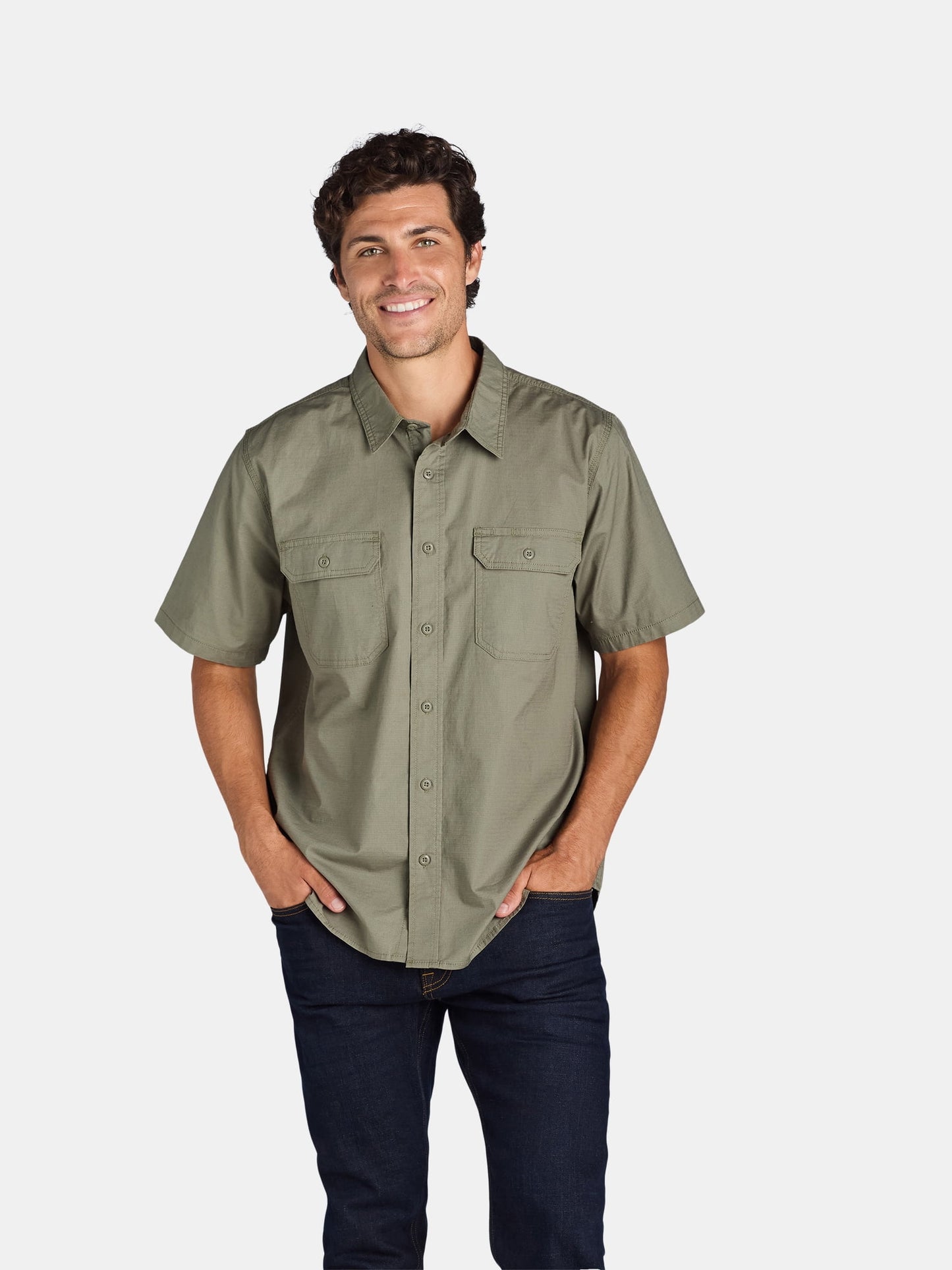 Men's Button Up Short-sleeve Work Shirt, Sizes S-5XL